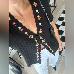 Sezane Iliana Sweater Cardigan Jumper Floral Scalloped Small